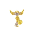 Golden heart labret stud with crystal wings and a teardrop-shaped zircon pendant - Gold Clear Heart Wings (24040902-16)