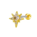 Octagonal star cartilage stud with heart-shaped clear zircon and gold finish - Gold Heart Rhinestone Octagram Style (24051301-11)