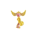Gold labret stud with pink heart zircon, angel wings design and teardrop pendant - Gold Pink Heart Wings (24040902-17)