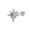 Octagon star stud earring with heart-shaped clear zircon and screw back closure - Silver Heart Rhinestone Octagram Style (24051301-12)