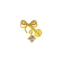 Gold butterfly labret stud with crystal bow and round zircon dangling pendant - Gold Bowknot Rhinestone Pendant (24040902-19)