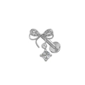 Silver bow labret stud with pavé stones and a hanging round zircon crystal - Silver Bowknot Rhinestone Pendant (24040902-20)