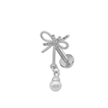 Silver bow labret with textured finish, zircon accents and a dangling white pearl - Silver Bowknot Pearl Pendant (24040902-21)