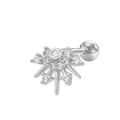Radial starburst cartilage stud earring in silver finish with clear zircon stones - Silver Sun Rhinestone Row Style (24051301-14)