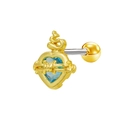 Golden heart-shaped ear stud with light blue zircon and thorny wire design accents - Gold Blue Rhinestone Thorn Heart Style (24051301-15)