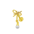 Gold twist bow labret stud featuring white zircon accents and a hanging round pearl charm - Gold Bowknot Pearl Pendant (24040902-22)