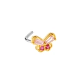 Detail of pink butterfly nose stud with marquise crystals and gold-plated L-bar piercing - Pink Gradient Butterfly Style (24081003-4)