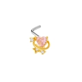 Detail view of L-shaped nose stud with pink heart zircon and golden star pendant - Star Base Pink Heart Zircon Style (24081003-9)