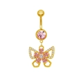 Piercing de nombril papillon doré avec pierres roses et cristaux étincelants - Style Papillon Ajouré Rose (24062502-8)
