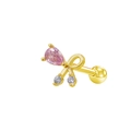 Pink pear-cut zircon bow-knot screw-back stud earrings in gold-plated stainless steel - Gold Bowknot Pink Zirconia Style
