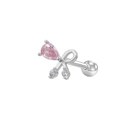 Silver bow cartilage stud earring with pink pear-shaped zircon and screw ball back - Silver Bowknot Pink Zirconia Style