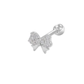 Silver bow stud earring featuring sparkling pavé zircons and a secure ball back - Silver Zirconia Bowknot Style