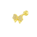 Gold bow-shaped cartilage stud earring with sparkling white cubic zirconia stones - Gold Zircon Bow Style