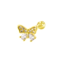 Pendiente de mariposa dorado con circonitas blancas y cierre de bola de seguridad - Gold Butterfly Full Zirconia Style