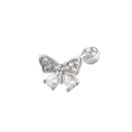 Pendiente de mariposa plateado con circón rosa y cierre de bola para cartílago - Silver Butterfly Full Zirconia Style
