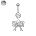 Bauchnabelpiercing aus Chirurgenstahl mit silbernem Bogendesign und Zirkonsteinen - Silberne Schleife