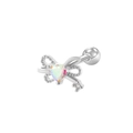 Piercing de lazo plateado con corazón de ópalo y detalle de circón brillante - Silver Opal Bowknot Style