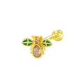 Pendiente de abeja dorada con alas de esmalte verde y circón champán de gota - Gold Green Wing Bee Style