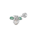Piercing de abeja plateada con alas de esmalte verde y piedra circón de gota clara - Silver Green Wing Bee Style