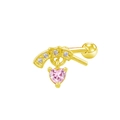 Piercing de hélice dorado con cuatro circones blancos y un colgante de corazón rosa - Gold Pistol Pink Heart Pendant Style