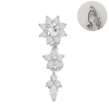 Detailweergave van de zilveren navelring met ster- en bloemvormige hangers - Drie Lagen Ster Bloem Zilver Stijl (24080301-3)