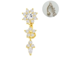 Gedetailleerd beeld van gouden navelpiercing met bloemen en zirkonia druppelhanger - Drie Lagen Ster Bloem Goud Stijl (24080301-4)
