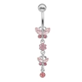 Navelpiercing van chirurgisch staal met roze zirkoon vlinder en bloem hanger - Roze Vlinder Bloem Ketting Stijl (24080301-5)