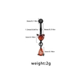Detailed technical drawing of black bat heart navel ring with precise size measurements - Red Heart Teardrop Style (ER24091401-1)