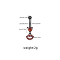 Technical detail of black bat navel ring with red heart zircon and lip pendant - Vampire Lips Fangs Style (ER24091401-3)