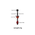 Macro detail of black steel belly ring with red heart zircon and precise size dimensions - Red Heart Marquise Stone Style (ER24091401-4)