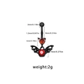 Macro detail of bat belly ring with red heart zircon and black gothic steel curved barbell - Red Heart Horizontal Bat Style (ER24091401-7)