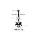 Detailed view of black spider navel ring with heart-shaped stone and metric size labels - White Heart Multi Stone Spider Style (ER24091401-10)