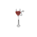 Devil heart curved barbell with red heart zircon and silver devil tail accent - Red Devil Heart Style