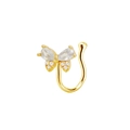 U-shaped gold non-pierced butterfly nose ring with sparkling white zircon crystals - Gold Butterfly Style (NC24091301-1)