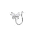 Silver butterfly U-shaped fake nose ring with white pear-cut cubic zirconia - Silver Butterfly Style (NC24091301-2)