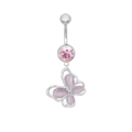 Silberner Bauchnabelpiercing mit rosa Zirkon und Schmetterlingsanhänger mit rosa Steinen - Silber Rosa Strass Schmetterling (BR24090903-3)