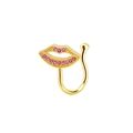 Gold U-shaped lip-shaped nose clip with micro-pave rose red zircons, non-piercing - Gold Lips Style (NC24091301-3)