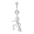 Silberner Bauchnabelpiercing mit Kreuzanhänger und hängendem Kristall-Schmetterling - Silberner Schleifen-Schmetterling Stil (BR24090903-4)