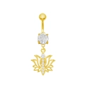 Goldener Lotus-Bauchnabelpiercing mit glitzernden Zirkon-Inlays und hohlem Anhänger - Goldener Lotus-Stil (BR24090903-5)