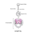 Detalle de piercing de ombligo de corazón plateado con circonita rosa y medidas - Estilo Lazo Rosa en Forma de Corazón (BR24091101-6)