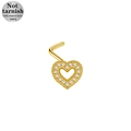 Golden heart-shaped L-bend nose stud made of 316L surgical steel with white zircon - Gold Hollow Heart Style (24081503-1)