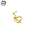 Golden 316L surgical steel L-shaped nose stud featuring an arrow through a heart design - Gold Arrow Through Heart Style (24081503-2)