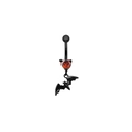 Gothic bat belly piercing featuring heart-shaped red zircon on black plated metal - Red Heart Black Bat Style (ER24091401-5)