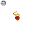 Piercing al naso a forma di L in acciaio chirurgico 316L dorato con cuore rosso - Stile Corona Cuore Rosso Oro (24081503-11)
