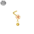 Piercing naso a L in acciaio chirurgico con fiore rosa e pendente a sfera dorata - Stile Fiore Rosa Oro (24081503-13)