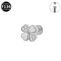 G23 Titan Kleeblatt Labret Stecker mit Innengewinde und funkelnden Zirkonia-Steinen - Vierblättriges Kleeblatt Stil (G23LAI071-S) / Silber