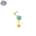 Piercing al naso a L in acciaio chirurgico 316L dorato con fiore blu e pendente - Stile Fiore Blu Oro (24081503-15)