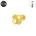 Goldenes G23 Titan Kleeblatt Labret Piercing mit Kristallen und Innengewinde - Vierblättriges Kleeblatt Stil (G23LAI071-G) / Gold