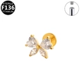 Butterfly Labret-Piercing aus G23 Titan mit Innengewinde und goldener Beschichtung - Schmetterling Stil (G23LAI068-G) / Gold