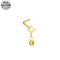 Piercing al naso a L in acciaio chirurgico con quadrifoglio bianco e sfera dorata - Stile Trifoglio Bianco Oro (24081503-17)